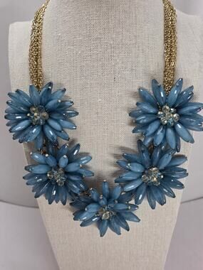 LoVisa Blue Blossom Flower Statement Necklace